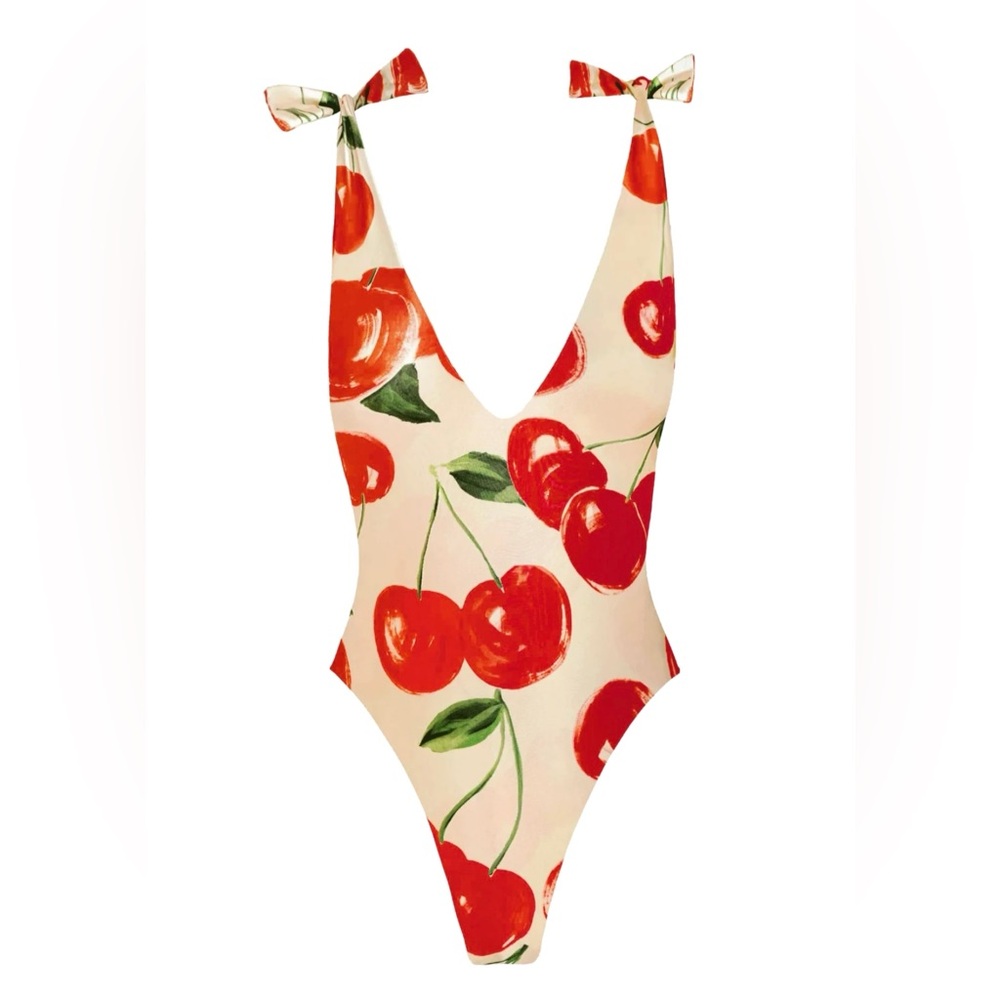 Sidway Swim Anderson One Piece Animalia Cherry Print Tie Plunge XL